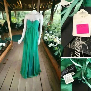 NEW La Femme Size 2 Jungle Green Chiffon Empire Waist Gown Prom Wedding Formal